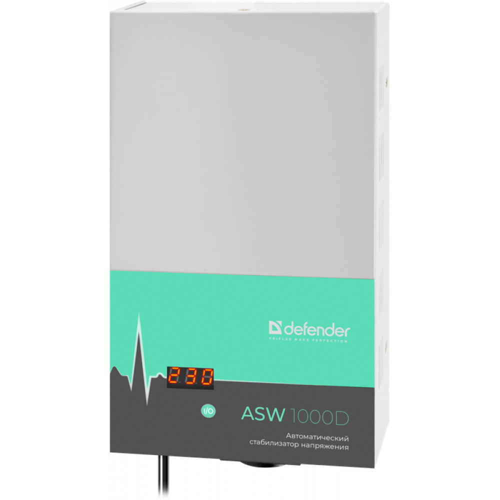 Стабилизатор напряжения ASW 1000D настенный 600Вт толщина 65мм, 1 розетка Defender ASW 1000D (99045)