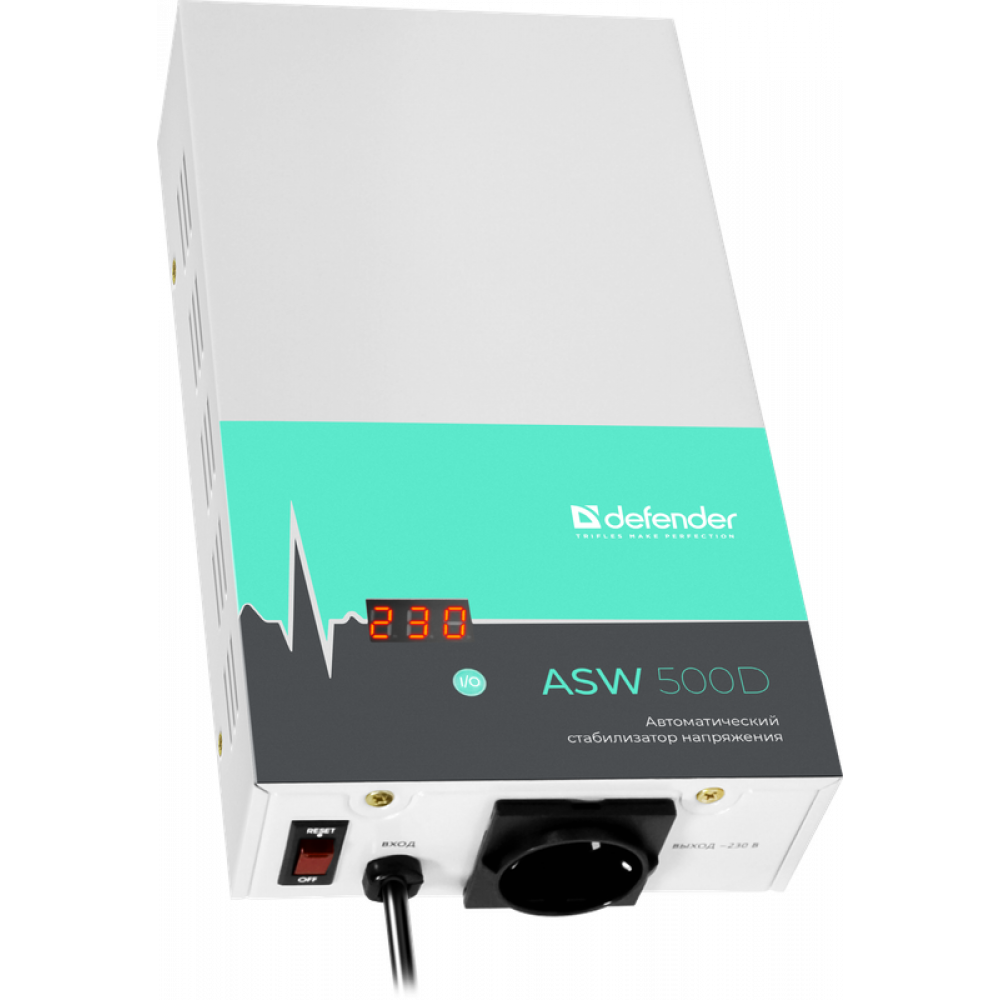Стабилизатор напряжения ASW 500D настенный 300Вт толщина 65мм, 1 розетка Defender ASW 500D (99044)