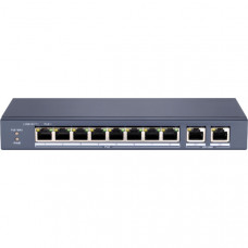 Сетевой неуправляемый коммутатор 8 RJ45 100M PoE 2 порта с высоким приоритетом 2 Uplink порта Gigabit IEEE802.3af IEEE802.3at бюджет PoE 60Вт поддержка режима передачи до 250м10Мбитс 1-8 порт CAT5e защита от перенапряжений DC48В 1.35A 65Вт-10 C...+ HiWatc
