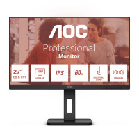 Монитор 27" AOC U27E3UF IPS 3840x2160, 60 Гц, 4 мс, 16:9, 350 кд/м², 2xHDMI 2.0, DP 1.4, 3.5 Jack, динамики (2x2 Вт), USB Hub (4x USB 3.2 Gen 1), HDR10, Adaptive-Sync, черный