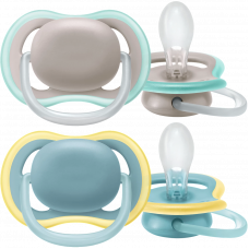Пустышка ultra air, БежевыйСиний без рисунка, 18 мес+, 2 шт, нейтральная Philips AVENT SCF34901