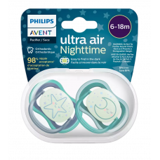 Пустышка ultra air, ночная, звездамесяц, 6-18 мес., 2 шт. Philips Пустышка ultra air, ночная, звездамесяц, 6-18 мес., 2 шт.