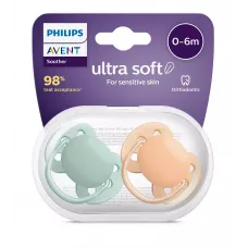 Пустышка ultra soft, нежно-зеленаяоранжевая без рисунка, 0-6 мес., 2 шт. Philips Пустышка ultra soft, нежно-зеленаяоранжевая без рисунка, 0-6 мес., 2 шт.