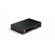 Коммутатор неуправляемый 5-портовый с РоЕ DAHUA DH-SF1005P, 4xRJ45 100Mb PoE, 1xRJ45 100Mb uplink, суммарно 60Вт, коммутация 1.8 Гбит/с, MAC-таблица 2K, металл