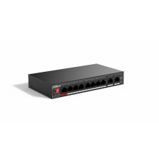 Коммутатор гигабитный 10-портовый неуправляемый c PoE Dahua DH-SG1010P, 8xRJ45 1Gb PoE, 2xRJ45 1Gb uplink, суммарно 96Вт, коммутация 20 Гбит/с, MAC-таблица 4K, металл