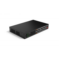 Коммутатор неуправляемый 18-портовый DAHUA DH-SF1018LP с РоЕ, 16xRJ45 100Mb PoE, 2xRJ45 1Gb, суммарно 135Вт, коммутация 7.2 Гбит/с, MAC-таблица 8К, металл