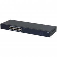 Коммутатор неуправляемый 16-портовый Dahua DH-SF1016 16xRJ45 100Mb, коммутация 3.2 Гбит/с, MAC-таблица 8К, металл