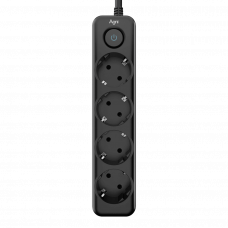 Cетевой фильтр AGNI плоский TP-FD4E-3m-black, 4 розетки Schuko, чёрный, кабель 3 метра, мощность нагрузки 4000 Вт, 16А, заземление, защита от короткого замыкания, сечение кабеля 3 х 1.5 кв.мм., размер 235x54x40 мм. AGNI TP-FD4E-3m-black