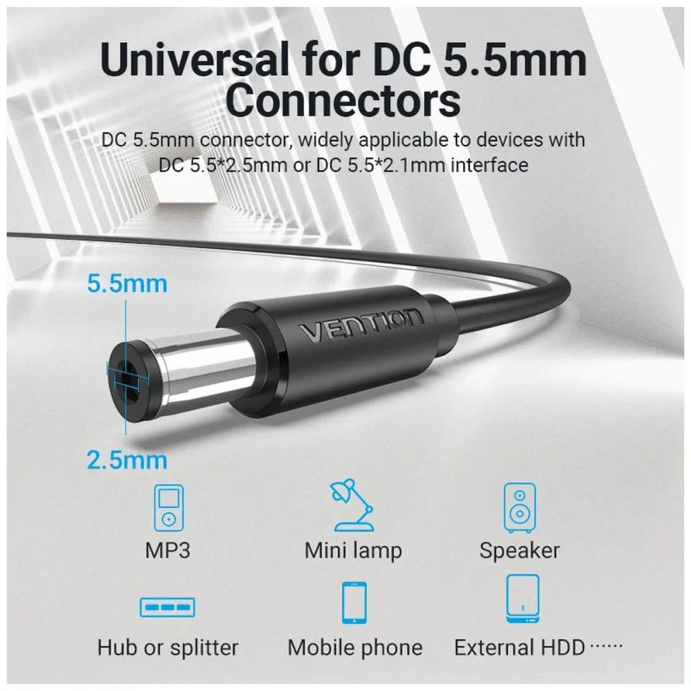 Кабель Vention USB AMDC-jack 5.5мм M - 1.5м Чёрный Vention Кабель CEYBG USB AMDC-jack 5.5мм M - 1.5м Чёрный
