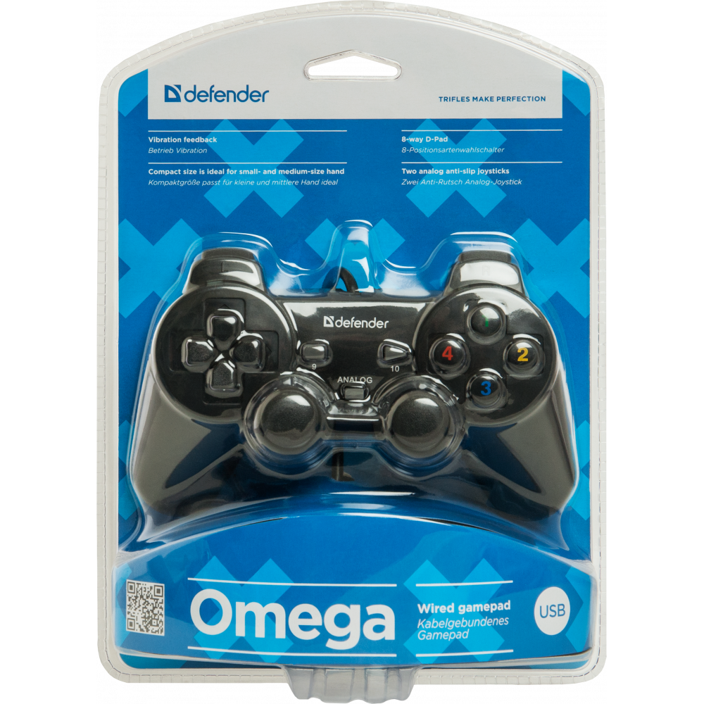 Defender Проводной геймпад Omega USB, 12 кнопок, 2 стика Defender Omega