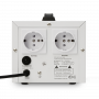 Стабилизатор POWERMAN AVS 1000D, ступенчатый регулятор, цифровые индикаторы уровней напряжения, 1000ВА, 140-260В, максимальный входной ток 7А, 2 евророзетки, IP-20, напольный, 200мм х 150мм х 140мм, 2,3 кг. POWERMAN AVS 1000D