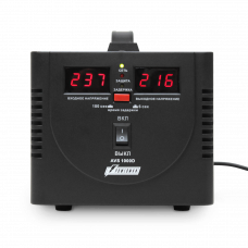 Стабилизатор POWERMAN AVS 1000D, черный, ступенчатый регулятор, цифровые индикаторы уровней напряжения, 1000ВА, 140-260В, максимальный входной ток 7А, 2 евророзетки, IP-20, напольный, 200мм х 150мм х 140мм, 2,3 кг. POWERMAN AVS 1000D