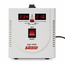 Стабилизатор POWERMAN AVS 1500D, ступенчатый регулятор, цифровые индикаторы уровней напряжения, 1500ВА, 140-260В, максимальный входной ток 10А, 2 евророзетки, IP-20, напольный, 200мм х 160мм х 190мм, 4 кг. POWERMAN AVS 1500D