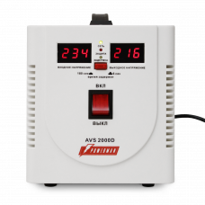 Стабилизатор POWERMAN AVS 2000D, ступенчатый регулятор, цифровые индикаторы уровней напряжения, 2000ВА, 140-260В, максимальный входной ток 12А, 2 евророзетки, IP-20, напольный, 200мм х 160мм х 190мм, 4.9 кг. POWERMAN AVS 2000D