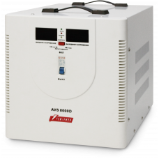 Стабилизатор POWERMAN AVS 8000D, ступенчатый регулятор, цифровые индикаторы уровней напряжения, 8000ВА, 140-260В, максимальный входной ток 40А, клеммная колодка, IP-20, напольный, 410мм х 280мм х 310мм, 13.5 кг. POWERMAN AVS 8000D