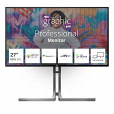 Монитор 27" AOC U27U3CV Nano IPS 3840x2160, 60 Гц (75 Гц макс.), 4 мс, 16:9, 400 кд/м², 2×HDMI 2.0, DP 1.4, USB-C (96 Вт PD), USB Hub (4×USB 3.2 Gen2 + 1×USB-C), RJ-45, 3.5 Jack, динамики (2×3 Вт), DisplayHDR 400, Adaptive-Sync, KVM, черный