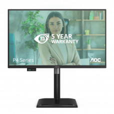 Монитор 23,8" AOC 1920x1080, WLED, 16:9, IPS, 300 cd, 1500:1, 20M:1, 4ms, 178°/178°, VGA, HDMI, DP, USB hub: USB3.2x3, USB3.2-B, USB-C(15W), 120Hz, Speak, Tilt, Height, Swivel, Pivot, Internal, VESA, Black,