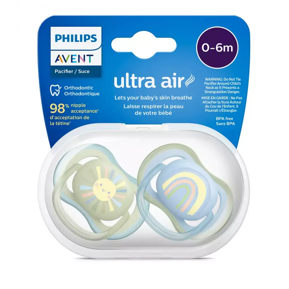 Пустышка ultra air, солнышкорадуга, для мальчиков, 0-6 мес., 2 шт. Philips Пустышка ultra air, солнышкорадуга, для мальчиков, 0-6 мес., 2 шт.