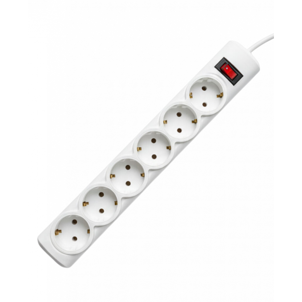 Сетевой фильтр PROGIX PG660, 6 розеток, белый, кабель 2 метра, с защитой от перегрузки, заземление, выключатель, мощность нагрузки 3500Вт, размер 320 х 50 х 40мм, сечение кабеля 3 х 1.5кв.мм. PROGIX PG660