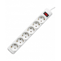 Сетевой фильтр PROGIX PG630, 6 розеток, белый, кабель 2 метра, заземление, выключатель, мощность нагрузки 2200Вт, размер 320 х 50 х 40мм, сечение кабеля 3 х 0.75кв.мм. PROGIX PG630