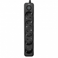Cетевой фильтр AGNI плоский TP-FD5E-2m-black, 5 розеток Schuko, чёрный, кабель 2 метра, мощность нагрузки 4000 Вт, 16А, заземление, защита от короткого замыкания, сечение кабеля 3 х 1.5 кв.мм., размер 279x54x40 мм. AGNI TP-FD5E-2m-black
