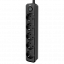 Cетевой фильтр AGNI плоский TP-FD5E-2m-black, 5 розеток Schuko, чёрный, кабель 2 метра, мощность нагрузки 4000 Вт, 16А, заземление, защита от короткого замыкания, сечение кабеля 3 х 1.5 кв.мм., размер 279x54x40 мм. AGNI TP-FD5E-2m-black