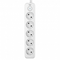 Cетевой фильтр AGNI плоский TP-FD5E-2m-white, 5 розеток Schuko, белый, кабель 2 метра, мощность нагрузки 4000 Вт, 16А, заземление, защита от короткого замыкания, сечение кабеля 3 х 1.5 кв.мм., размер 279x54x40 мм. AGNI TP-FD5E-2m-white