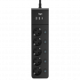 Сетевой фильтр AGNI плоский TP-FI3U5E-C-5m-black, 5 розеток Schuko (с выключателем для каждой розетки), чёрный, кабель 5 метров, 2 разъема USB + 1 разъем USB Type-C 20 Вт, мощность нагрузки 4000 Вт, 16А, заземление, защита от короткого замыкания, сечение