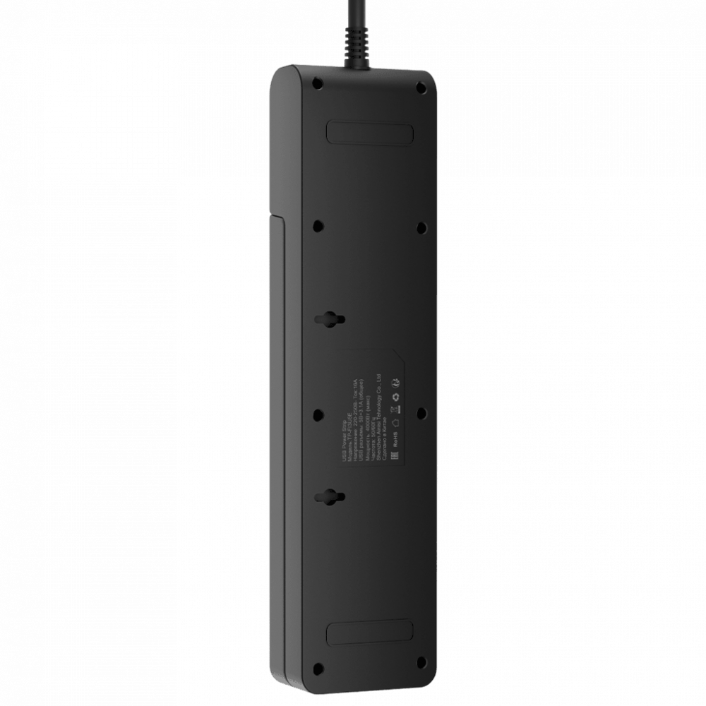 Сетевой фильтр AGNI плоский TP-FI3U5E-C-5m-black, 5 розеток Schuko (с выключателем для каждой розетки), чёрный, кабель 5 метров, 2 разъема USB + 1 разъем USB Type-C 20 Вт, мощность нагрузки 4000 Вт, 16А, заземление, защита от короткого замыкания, сечение