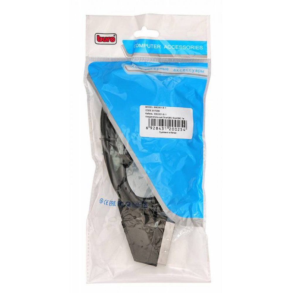 Кабель Buro  соединительный аудио видео SCART  m /SCART  m  1м. черный  BSC001 B 1
