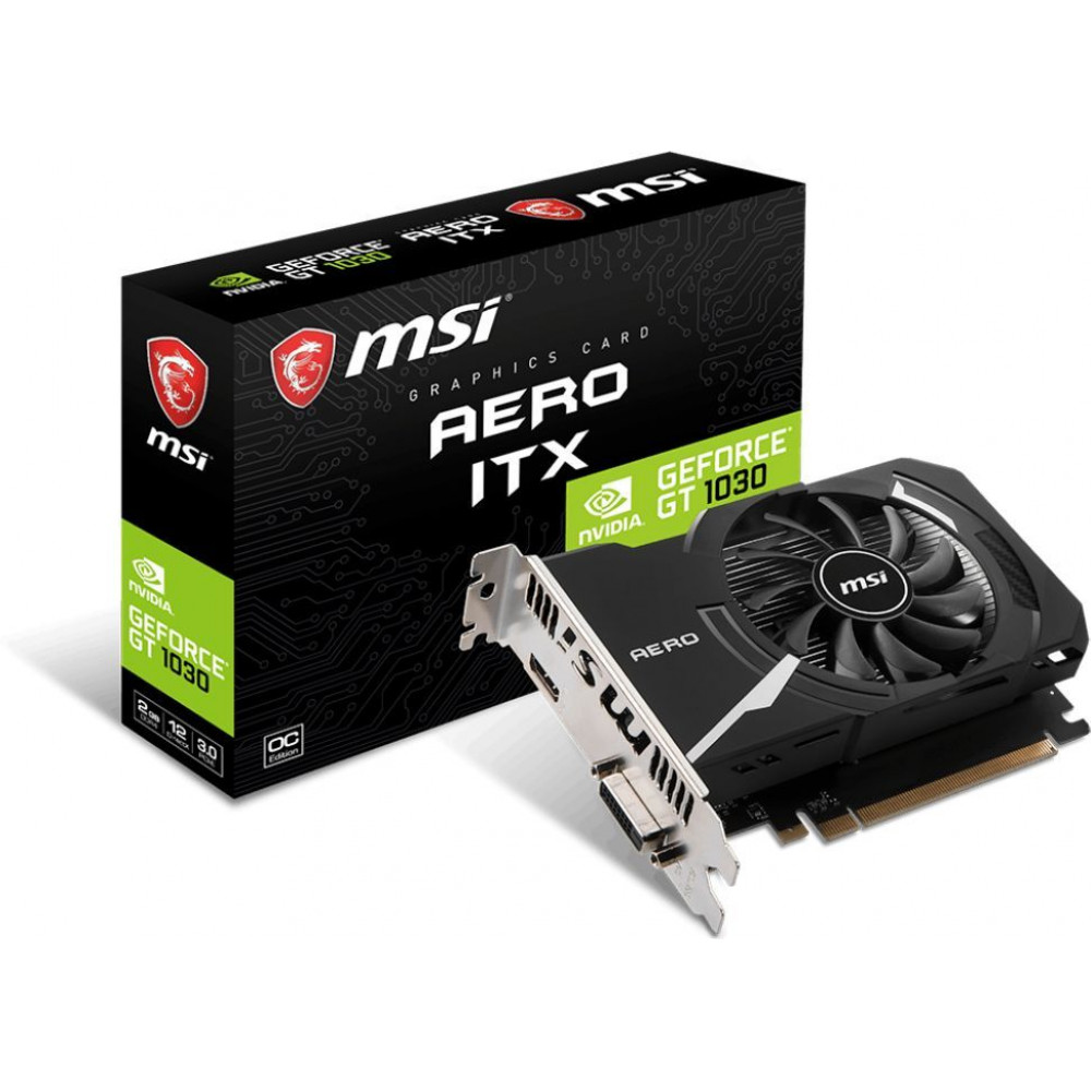 Видеокарта MSI Видеокарта PCI-E GT 1030 AERO ITX 2GD4 OC nVidia GeForce GT 1030 2048Mb 64bit DDR4 1189/2100 DVIx1/HDMIx1/HDCP Ret