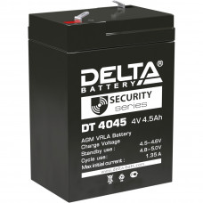 Батарея DELTA серия DT, DT 4045, напряжение 4В, емкость 4.5Ач (разряд 20 часов),  макс. ток разряда (5 сек.) 60А, макс. ток заряда 1.35А, свинцово-кислотная типа AGM, клеммы F1, ДxШxВ 70х47х101мм., вес 0.5кг., срок службы 5 лет. Delta DT 4045 (4V  4.5Ah)