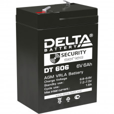 Батарея DELTA серия DT, DT 606, напряжение 6В, емкость 6Ач (разряд 20 часов),  макс. ток разряда (5 сек.) 90А, макс. ток заряда 1.8А, свинцово-кислотная типа AGM, клеммы F1, ДxШxВ 70х48х101мм., вес 0.81кг., срок службы 5 лет. Delta DT 606 (6V  6Ah)